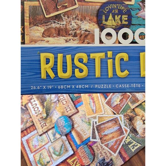 Jigsaw Puzzle 1000 Pcs Rustic Lodge Hunting Fishing Camping Art Collage Complete - Picture 5 of 9